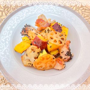 にゃ〜むずの作ってみた!投稿(さつまいもと蓮根と鶏肉の甘酢炒め☆食感が楽しい♩絶品おかず)