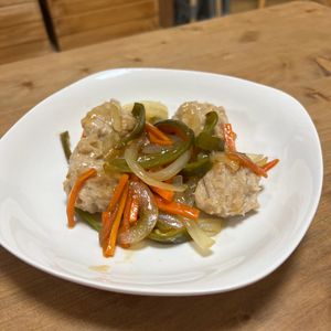 wanの作ってみた!投稿(重ねて放置で完成♪『肉団子とたっぷり野菜の甘酢あんかけ』)