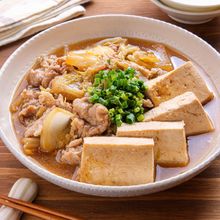 【白菜入り豚こま肉豆腐】コスパ優秀◎切って煮るだけ和食！