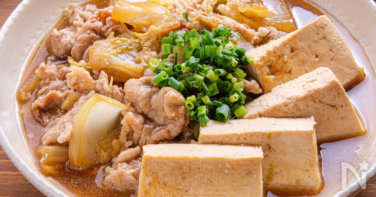 【白菜入り豚こま肉豆腐】コスパ優秀◎切って煮るだけ和食！