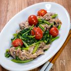 豚肉とほうれん堂の粒マスタード炒め