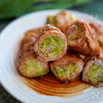 豚ロース肉でキャベツ巻き＼肉巻きキャベツの甘辛ダレ／