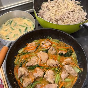 ぽむぽむぷりん🐶🍮の作ってみた!投稿(コク旨！【鶏もも肉と小松菜のごま味噌炒め】)