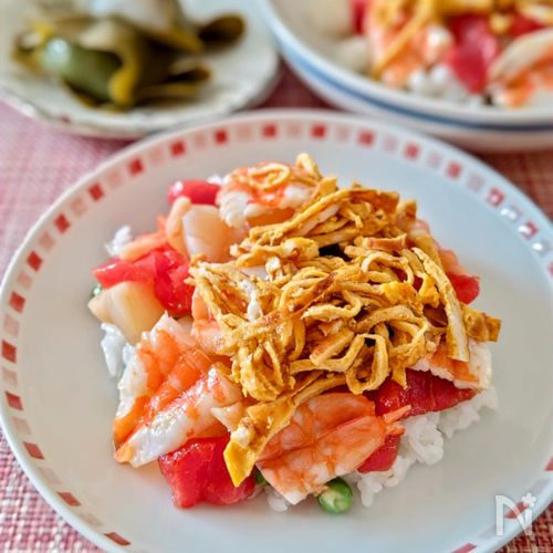5分でできる【海鮮ちらし寿司】豆ごはんで栄養満点!