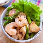 【えびと春野菜のめんつゆレモンマヨソテー】食べやすい味付け◎