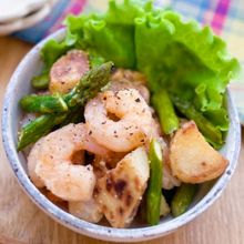 【えびと春野菜のめんつゆレモンマヨソテー】食べやすい味付け◎