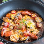 【ワンパン】夏野菜とウインナーのはちみつケチャップチーズ焼き