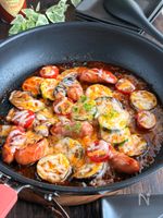【ワンパン】夏野菜とウインナーのはちみつケチャップチーズ焼き