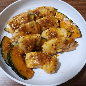 とももの作ってみた!投稿(【肉巻きかぼちゃ】粒マスタードがアクセントのたれで♪)