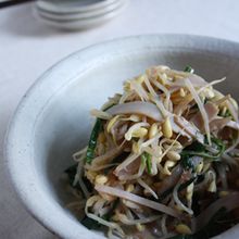 豆もやしとニラとハムのサラダ