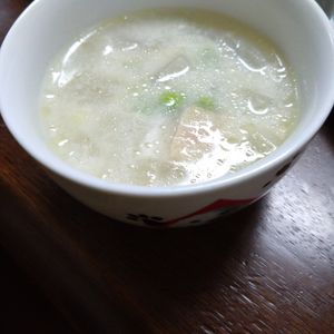 ぷりまめの作ってみた!投稿(6分で完成！ポカポカ温まるぅ～♡大根とベーコンの豆乳スープ)