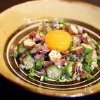 赤オクラといわしの月見☆
