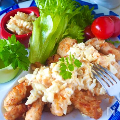 【むね肉スティック】揚げない!たっぷり卵タルタルのチキン南蛮