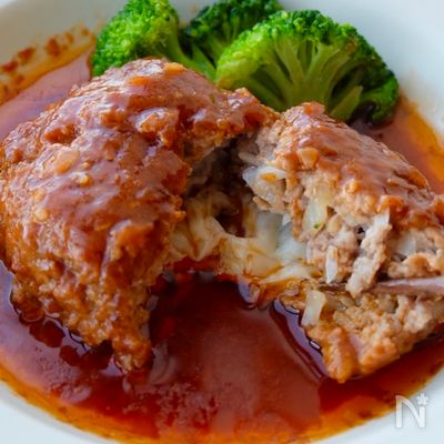 【簡単なのに絶品♪チーズインハンバーグ】卵なし＆時短レシピ