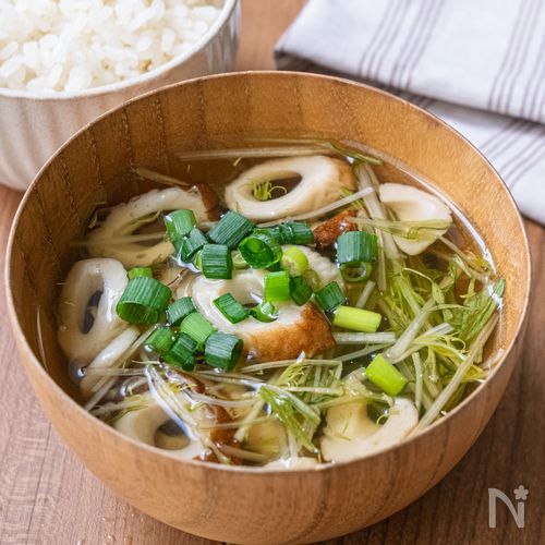 【沸騰後2分】水菜とちくわの白だしスープ｜素材の旨味を活かす