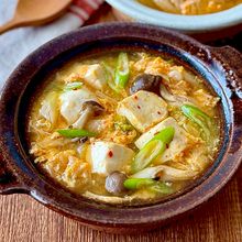 豆腐と白菜のまろやかチゲ風ふわたまスープ