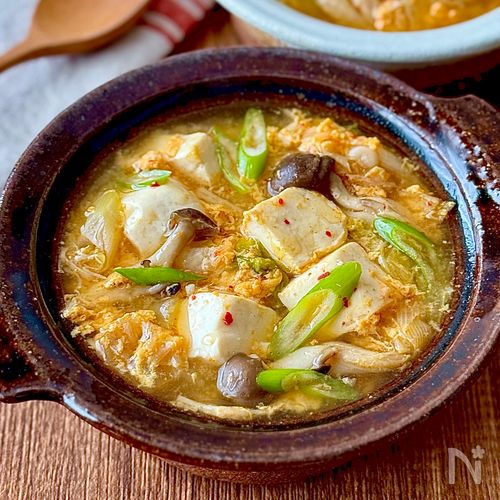 豆腐と白菜のまろやかチゲ風ふわたまスープ