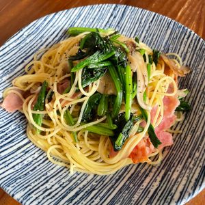 tomの作ってみた!投稿(【白だしで】簡単！小松菜の和風パスタ)