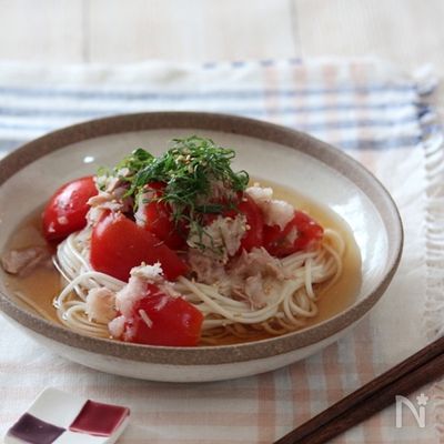 ツナトマトのカブおろしそうめん。
