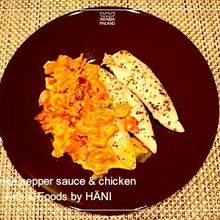 濃厚!パプリカとベーコンの簡単ソースと柔らかチキン
