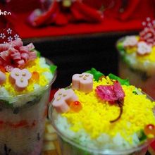 カップCake風♪海老マヨ寿司&ハムのお花レシピ