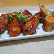 彩り野菜巻きのポークチャップ