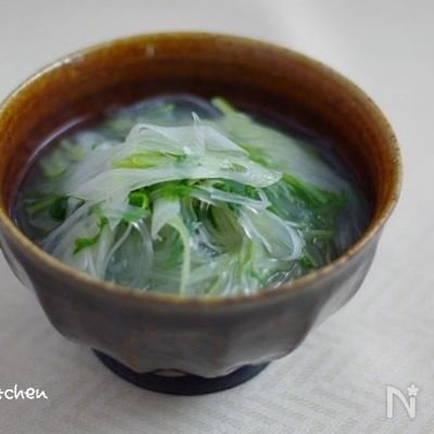 水菜とネギの食べる春雨スープ