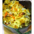 staubで。蓮根と白なすの味噌チーズ焼き