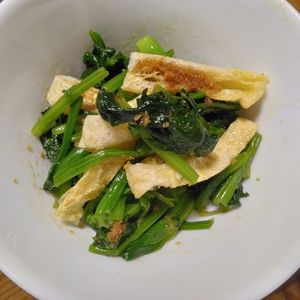 ももの作ってみた!投稿(カリカリ♡焼き油揚げとほうれん草の梅和え)