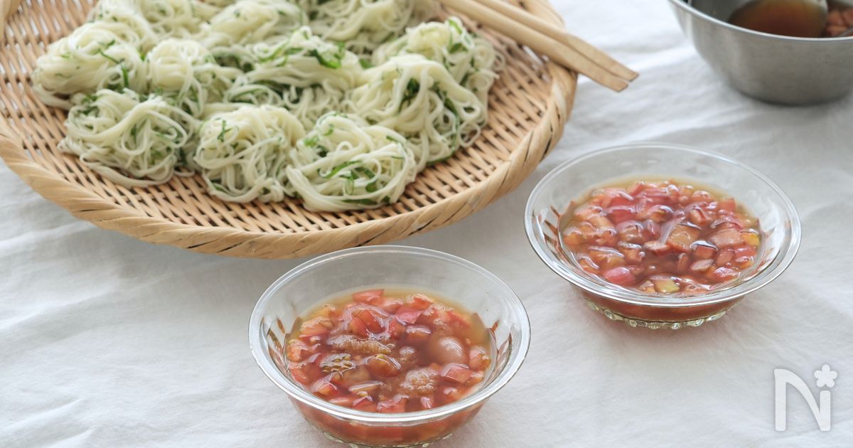 明太トマトだれ 青じそそうめん