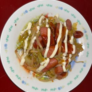 テフロンの使い✋🤟🙌👉の作ってみた!投稿(もやしとウインナーと卵の🍚ぶっ濃いトンテキソース炒め🤩)