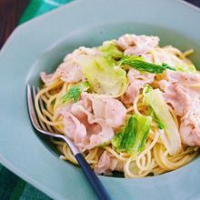 10分で完成♪包丁いらず『豚しゃぶとレタスのゆずマヨパスタ』