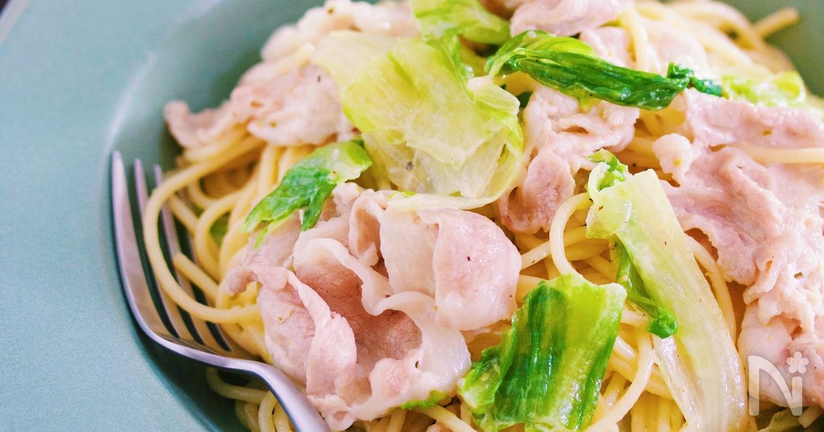 10分で完成♪包丁いらず『豚しゃぶとレタスのゆずマヨパスタ』