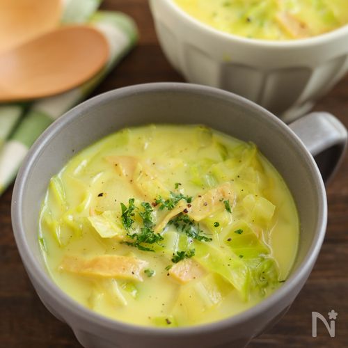 野菜たっぷり♡ハムとキャベツのカレーミルクスープ