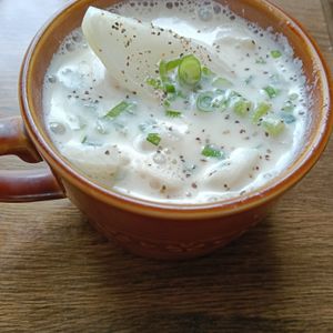 ぽぽペの作ってみた!投稿(衝撃的に美味しい《新玉丸ごと♡豆乳和風スープ》)