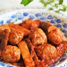 意外な組み合わせが美味しい♪【肉団子とゴボウのトマト煮 】