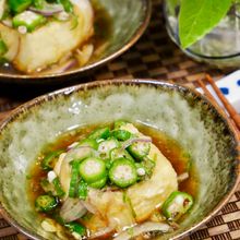 夏の揚げ出し豆腐♪オクラの香味だれ