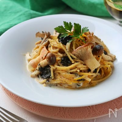 きのこと海苔のワンパン!豆乳クリームパスタ