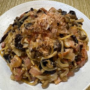 楽ラク手抜キッチン🐶🐾の作ってみた!投稿(めんつゆで簡単！きのこたっぷり和風パスタ)