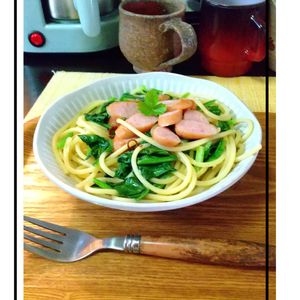 チョロリスの作ってみた!投稿(お家で本格!『ウインナーとほうれん草のペペロンチーノ』)