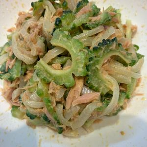 くだもの大好き🧡の作ってみた!投稿(【ゴーヤのカレーマヨサラダ 】絶品！火を使わず5分de完成！)