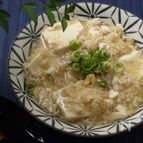 豆腐のえのきと鶏のそぼろあんかけ☆めんつゆだけで味付け♬