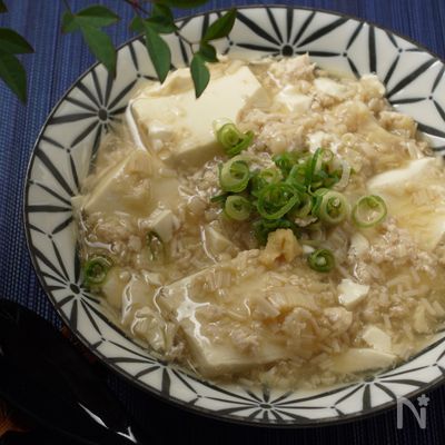 豆腐のえのきと鶏のそぼろあんかけ☆めんつゆだけで味付け♬