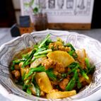 ＼みんな大好きカレー味／薄切り大根のニラひき肉カレー炒め