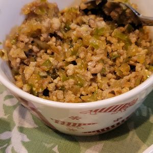チョコままの作ってみた!投稿(ピリ辛ッ！豚ひき肉とピーマンの肉味噌ご飯)