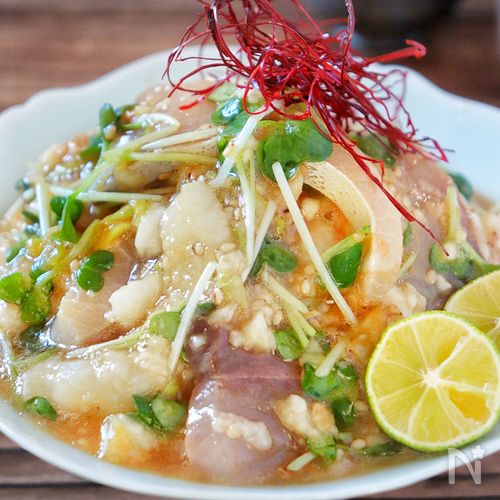 【ぶりとたたき長芋の中華ネギだれ和え】パパっとお魚おつまみ