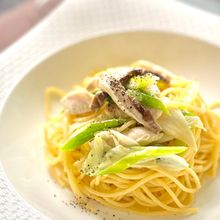 わさびが香る【鶏むね肉と長ネギのわさびクリームスパゲッティ】