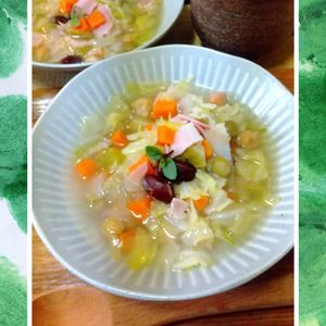 チョロリスの作ってみた!投稿(ベーコンキャベツとお豆のスープ。)