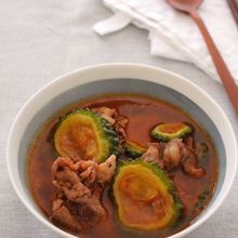 干しゴーヤと牛肉のチゲスープ。