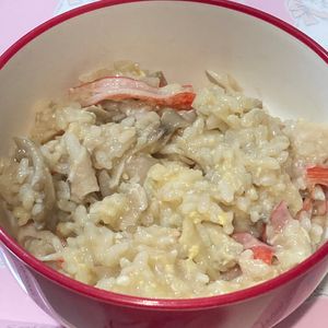 すみれの作ってみた!投稿(残りご飯で♪【カニカマあん雑炊】)